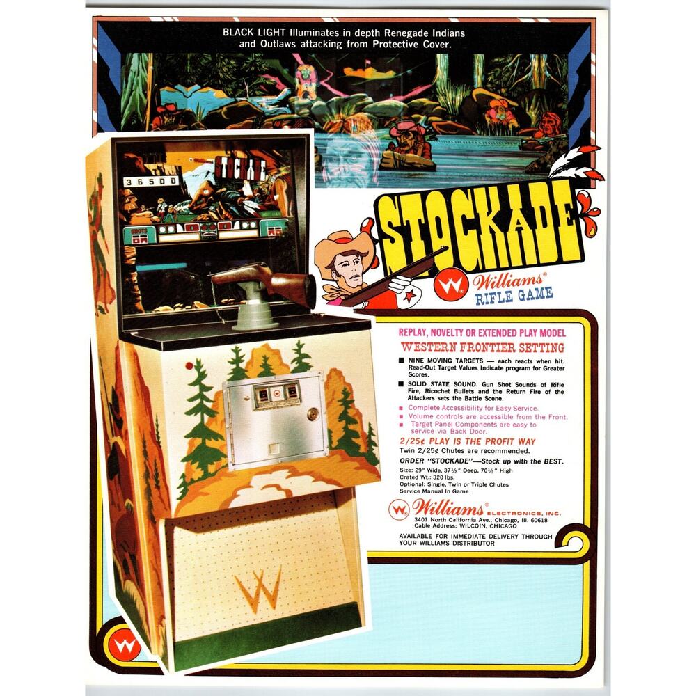 Stockade Arcade Game FLYER Original Rifle Shooting Gun 1972 Coin-Op Western